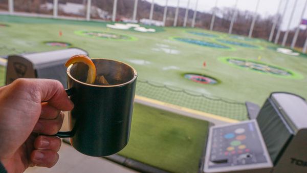 Nothing beats a hot cocktail and heated bay while golfing in winter.